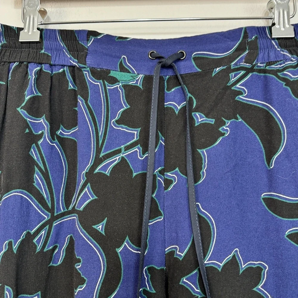 Parker‎ Pants Women's 10 Blue Floral Track Elastic Waist Drawstring Tapered